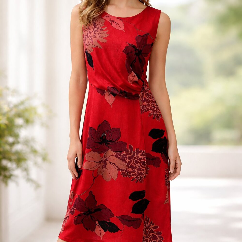 Floral Sleeveless Red Dress
